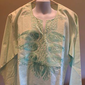 Light Green Tunic/top embroidered, Made in Egypt (by H.W 2 BRSY), size Medium